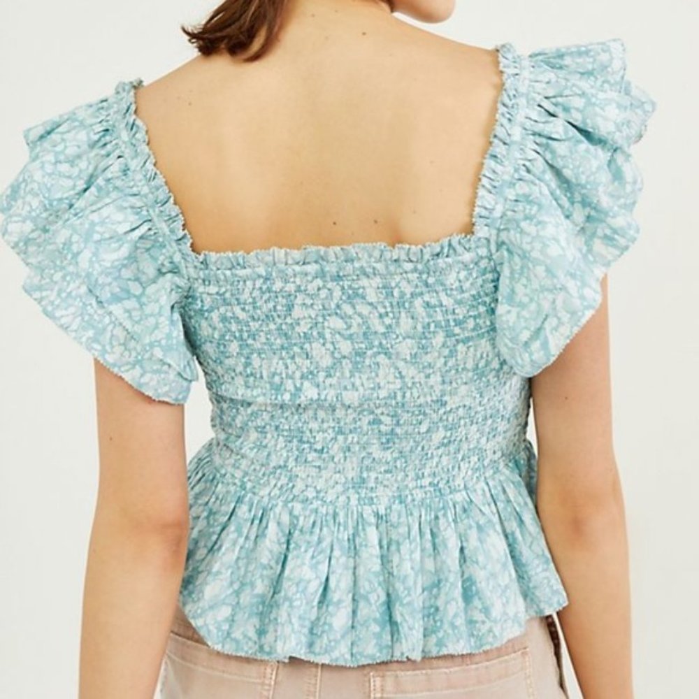 Anthropologie Love the Label smocked‎ ruffle square neck top  NWT - Picture 4 of 9